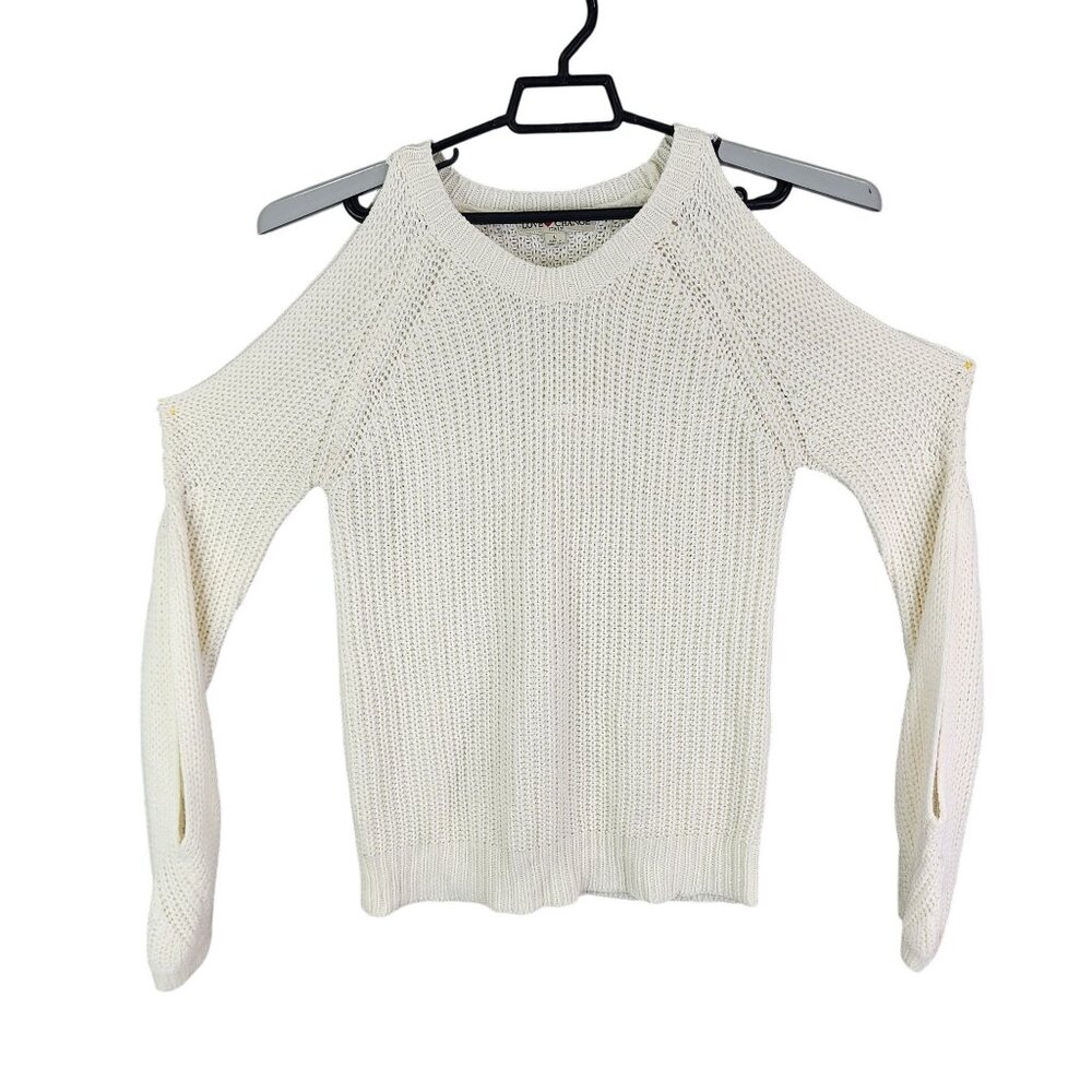 Womens Ivory Love Change Italy Knit Sweater Cold Shoulder Crew Neck Size L